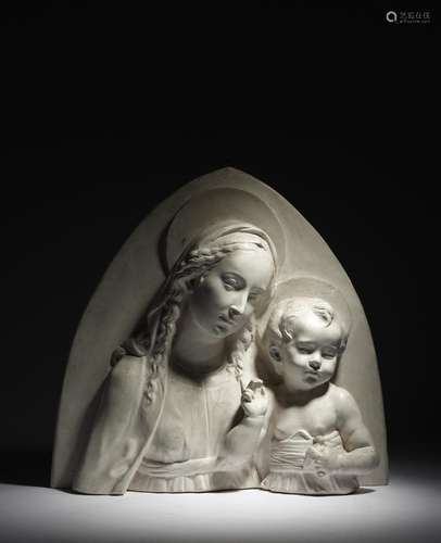 After Della Robbia. A plaster relief wall plaque of the Virgin and Child, possibly by Brucciani,