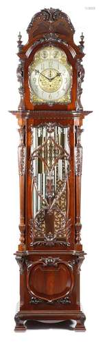 A large George III style mahogany chiming longcase clock of exhibition quality, the substantial