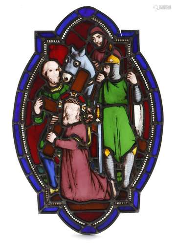 A Victorian stained glass panel by William Wailes, depicting Christ carrying the cross, with