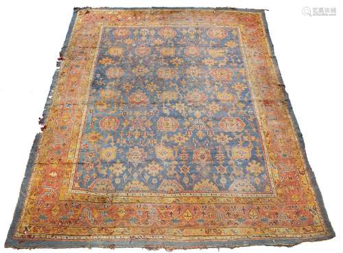 A Turkish Ushak carpet, with an all over design on a blue ground, West Anatolia, late 19th / early