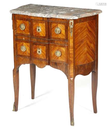 λ A French rosewood and kingwood petit commode in Transitional style, with ormolu mounts, the grey