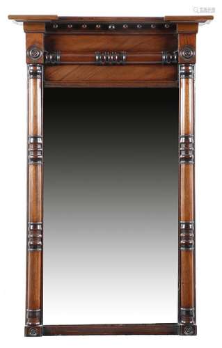 A George IV mahogany pier mirror, the later rectangular plate within a baton and rondel decorated