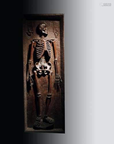 An unusual 19th century South American carved hardwood model of a life size skeleton, adze carved