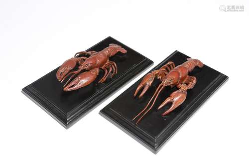 An Austrian cold painted bronze model of a lobster, mounted on an ebonised plinth, together with a