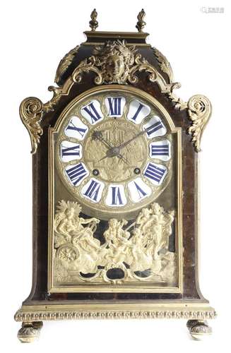 λ A French tortoiseshell and ormolu mounted mantel clock, the brass eight day twin train movement