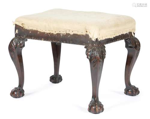 A mahogany stool in George II style, on acanthus carved cabriole legs and claw and ball feet, 52.3cm