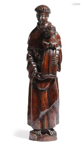 A European stained and carved wood group of Saint Anthony of Padua, holding the infant Jesus, 18th