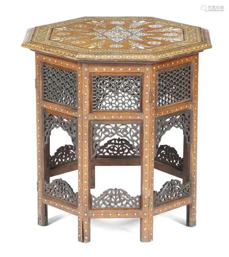 λ An Anglo-Indian hardwood octagonal occasional table, inlaid with bone, ivory and ebony, the