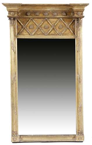 A Regency giltwood pier mirror, the later rectangular plate flanked by leaf wrapped cluster