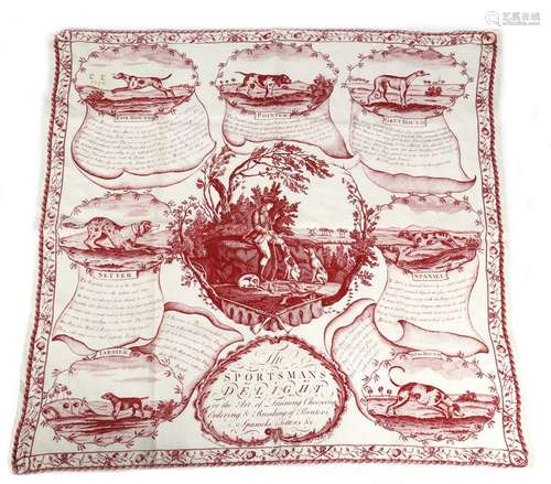 A George III printed cotton / calico handkerchief, 'The SPORTSMAN'S DELIGHT or the Art of