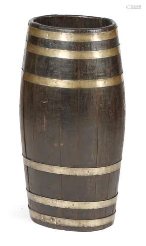 An oak and brass bound barrel stickstand, 74.5cm high, 34.5cm wide.