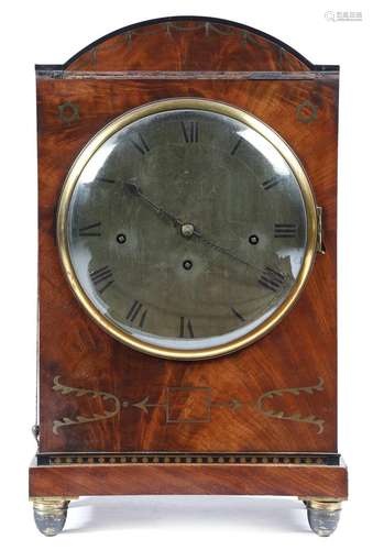 A Regency mahogany mantel clock by Barwise, the eight day three train movement striking on nine