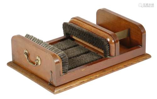 A mahogany and elm country house shoe / boot cleaner, with a hinged top and brass side carrying