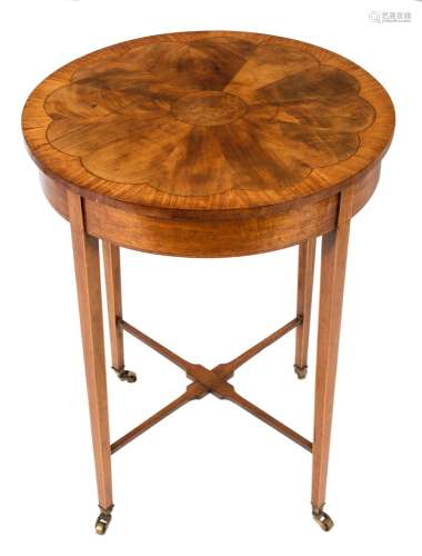 A late 19th Century mahogany and inlaid circular occasional table: bordered with boxwood and ebony