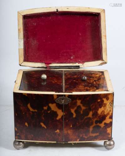 A 19th century blonde tortoiseshell tea caddy : of rectangular outline,