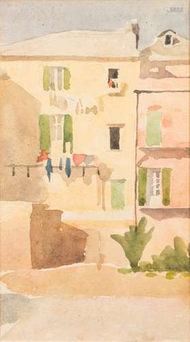 Thomas Cooper Gotch [1854-1931]- Terrace House, Alassio,:- watercolour and pastel on grey paper,