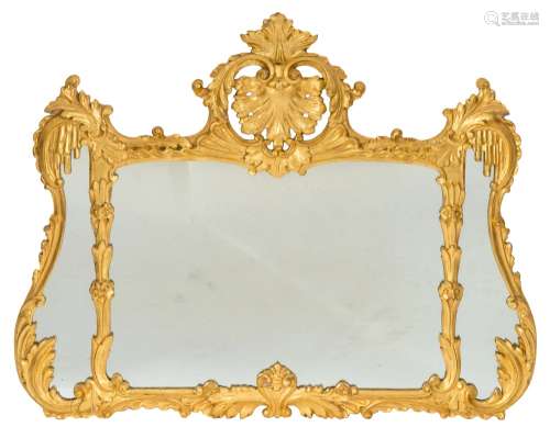 A carved giltwood cartouche shaped mirror:,