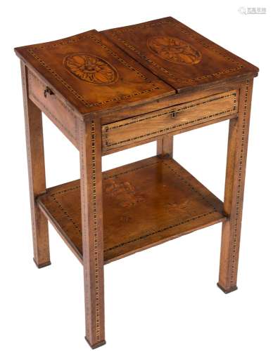 An early 19th Century Dutch mahogany and marquetry enclosed dressing table:, with chequer banding,