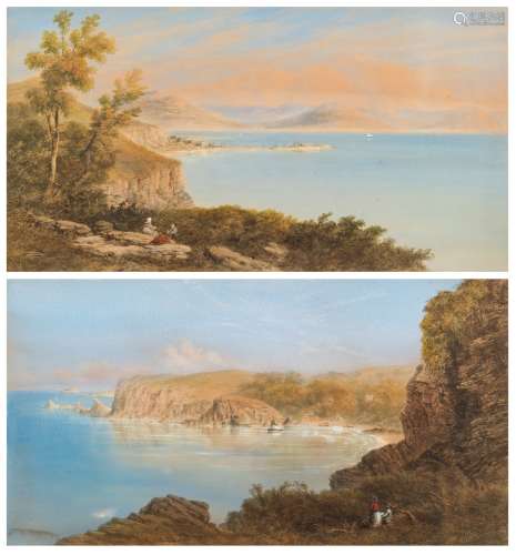 George Lowthian Hall [1825-1888]- Upland coastal scenes,:- two,