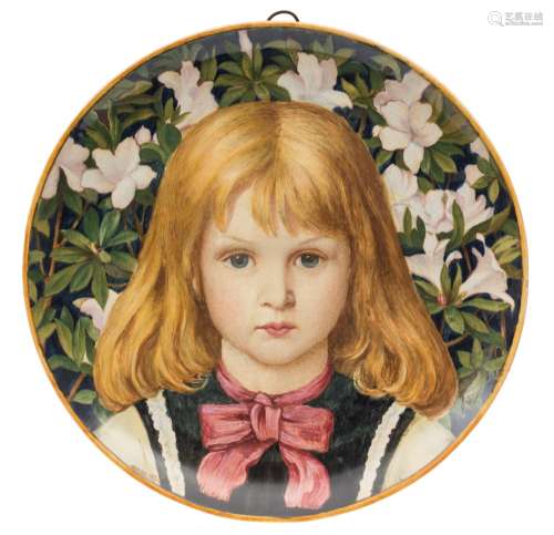 A Minton Art Pottery plaque painted by William Wise: with a head and shoulders portrait of a young