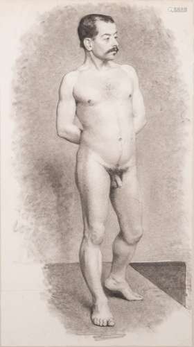 Thomas Cooper Gotch [1854-1931]- Standing nude figure of a man,:- charcoal drawing,