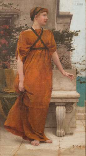 Thomas Cooper Gotch [1854-1931]- On the Palace Terrace, aka A Roman Lady,:- signed T.C.