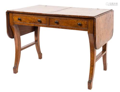 A Regency pollard oak sofa table:, the hinged top with rounded corners,