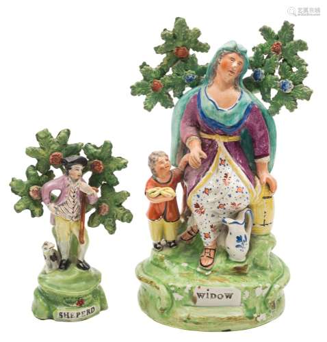 Two Staffordshire pearlware figures of the 'Widow' and 'Shepherd': of conventional form with