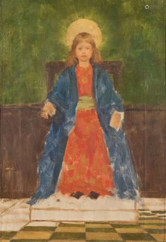 Thomas Cooper Gotch [1854-1931]- The Child Enthroned,:- a sketch, circa 1893/4, oil on canvas,