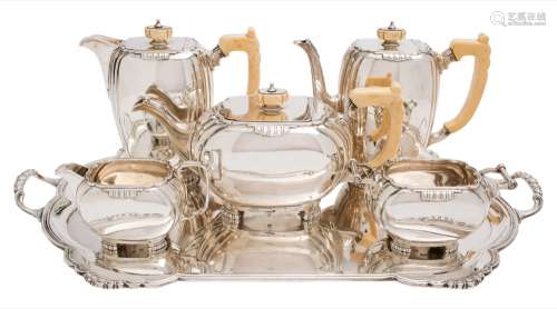An Elizabeth II silver six-piece tea and coffee service, maker Mappin & Webb, Sheffield,