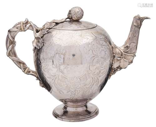 A William IV silver teapot, maker Charles Reily & George Storer, London, 1836: of globular form,
