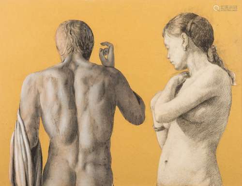 Studio of Thomas Cooper Gotch [1880-1920]- Standing nude figures,:- pencil,