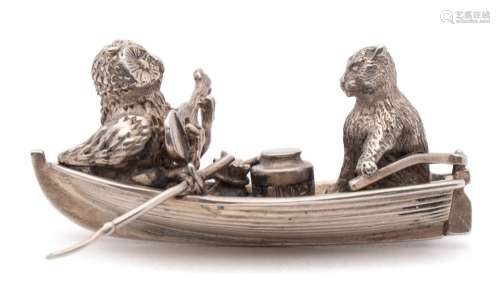 An Elizabeth II silver miniature novelty Owl and The Pussy Cat, maker Sarah Jones, London,