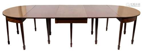 An early 19th Century mahogany and inlaid D-end dining table:,