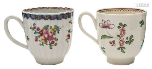 Two Liverpool polychrome coffee cups: the first of reeded form,