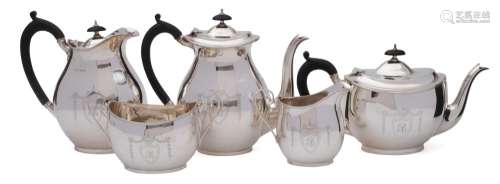 A George V silver five-piece tea and coffee service, maker William Aitken, Birmingham,