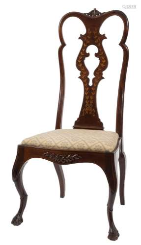 An Edwardian carved mahogany and inlaid occasional chair in the Queen Anne taste:,