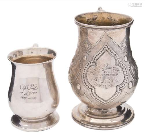 A Victorian silver christening mug, maker Francis Stone, Exeter, 1873: inscribed,