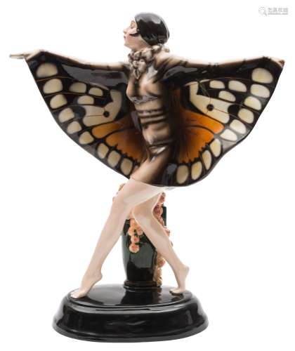 A large Goldscheider earthenware figure 'Butterfly Girl': modelled after the original by Josef