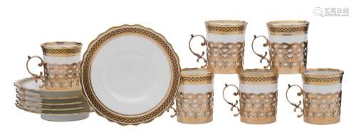 A set of six George V silver gilt mounted porcelain coffee cans, maker Asprey & Co Ltd,
