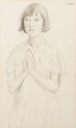 Harold Harvey [1874-1941]- Girl at prayer, standing three-quarter length,