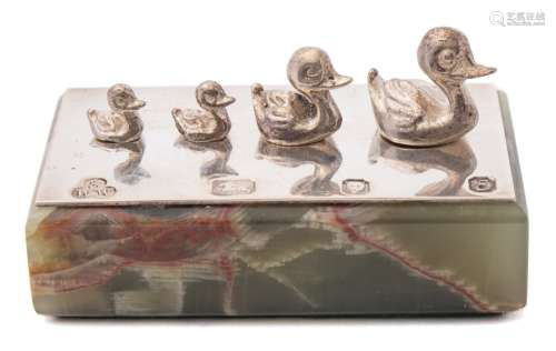 Four Elizabeth II silver miniature graduated ducks, maker SJ & JN, London,