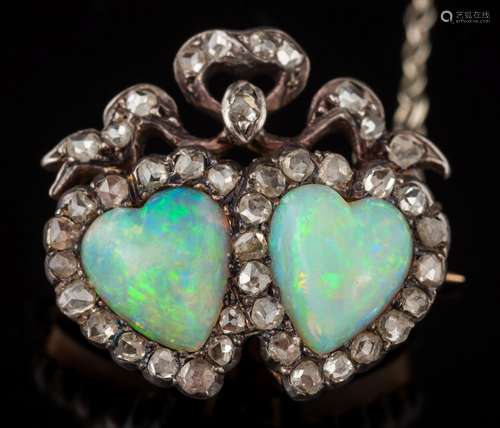 A late 19th century opal and rose diamond mounted,