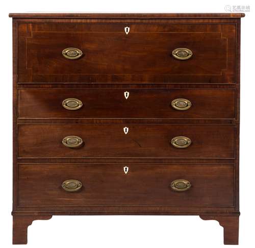 An early 19th Century mahogany crossbanded and inlaid secretaire chest:,