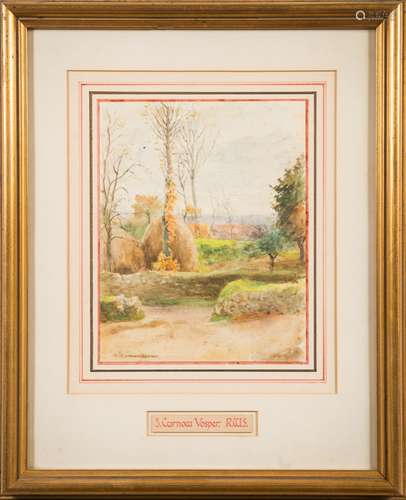 Sidney Curnow Vosper [1866-1942]- Hay ricks,:- signed, watercolour, 19.