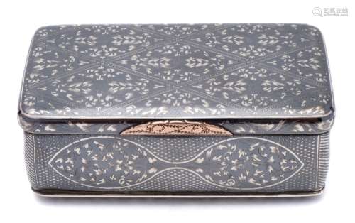 An Imperial Russian silver and niello snuff box, assay master AP, Moscow: of rectangular outline,