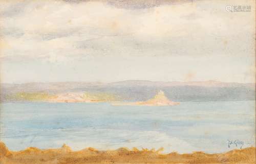 Thomas Cooper Gotch [1854-1931]- St Michael's Mount; a coastal landscape,