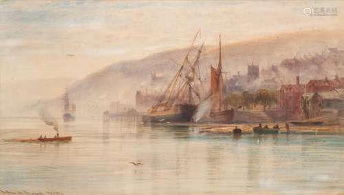 Arthur Henry Enock [1839-1917]- Dartmouth; ships aground for caulking,