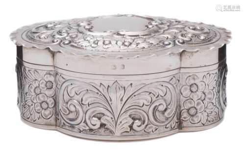 A Victorian silver casket, maker George Unite, Birmingham, 1847: of cartouche shaped outline,