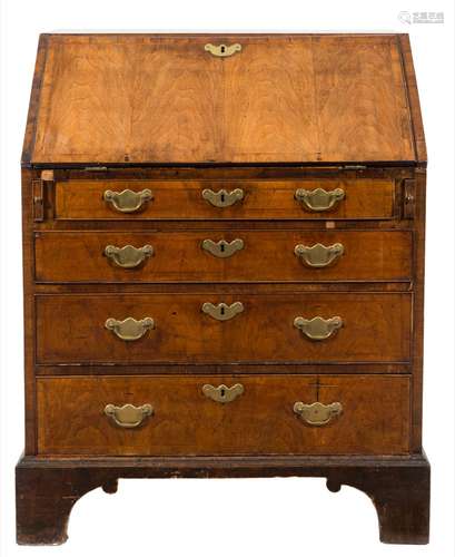 An 18th Century walnut and cross and feather banded bureau:, of small size,